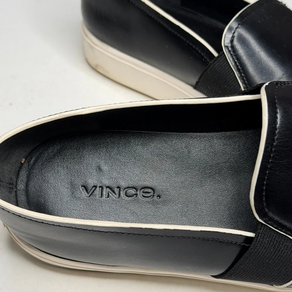 Vince Blair Slip On Sneakers Womens 7 Black‎ Leather Contrast Trim Flat Shoes